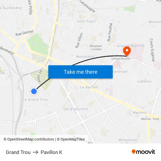 Grand Trou to Pavillon K map