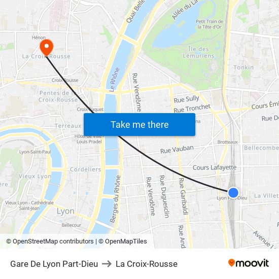 Gare De Lyon Part-Dieu to La Croix-Rousse map
