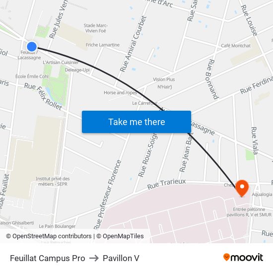 Feuillat Campus Pro to Pavillon V map