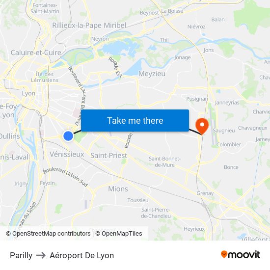 Parilly to Aéroport De Lyon map