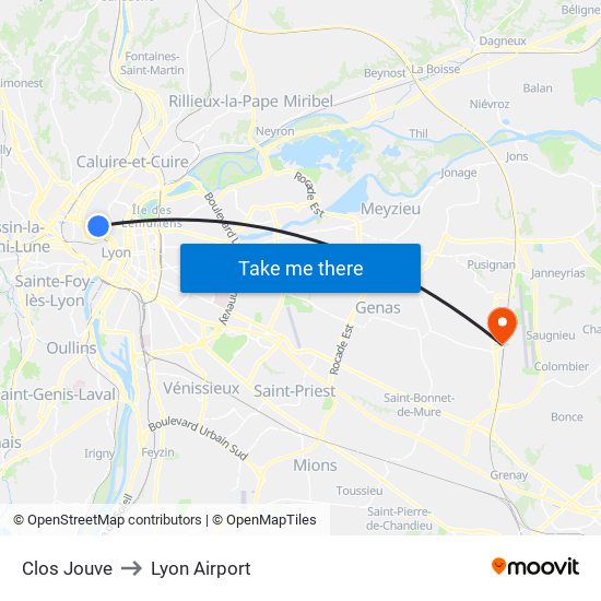 Clos Jouve to Lyon Airport map
