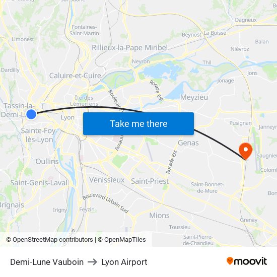 Demi-Lune Vauboin to Lyon Airport map