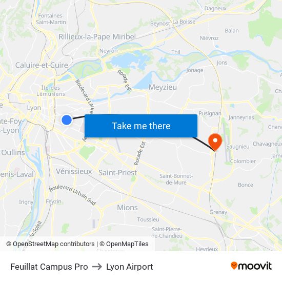 Feuillat Campus Pro to Lyon Airport map