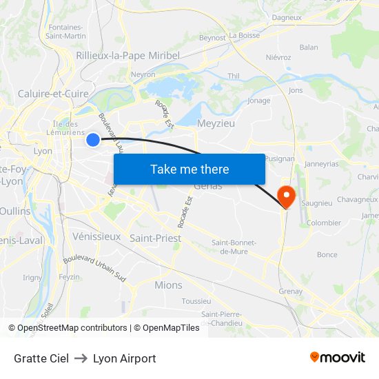 Gratte Ciel to Lyon Airport map