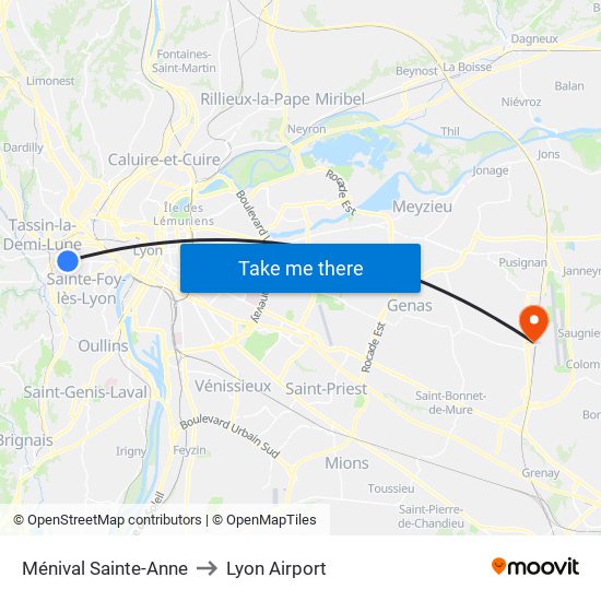 Ménival Sainte-Anne to Lyon Airport map