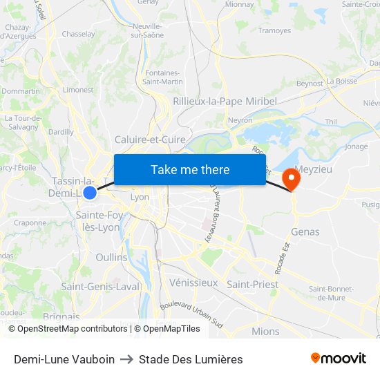 Demi-Lune Vauboin to Stade Des Lumières map