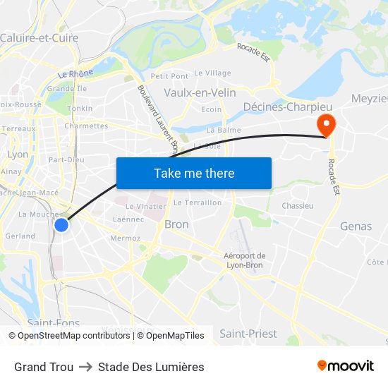 Grand Trou to Stade Des Lumières map