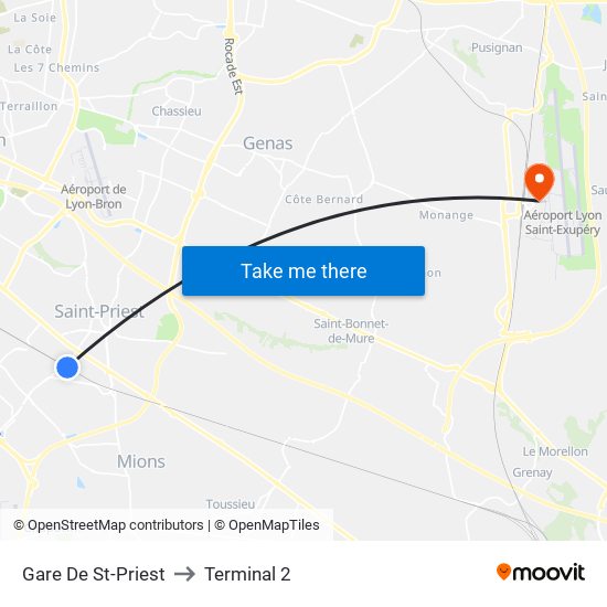 Gare De St-Priest to Terminal 2 map