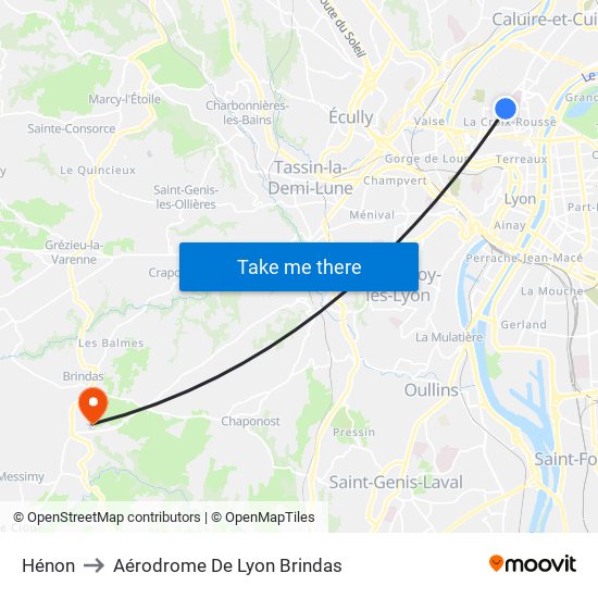 Hénon to Aérodrome De Lyon Brindas map
