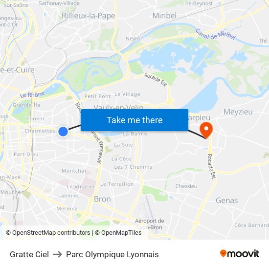 Gratte Ciel to Parc Olympique Lyonnais map