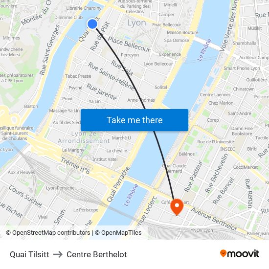 Quai Tilsitt to Centre Berthelot map