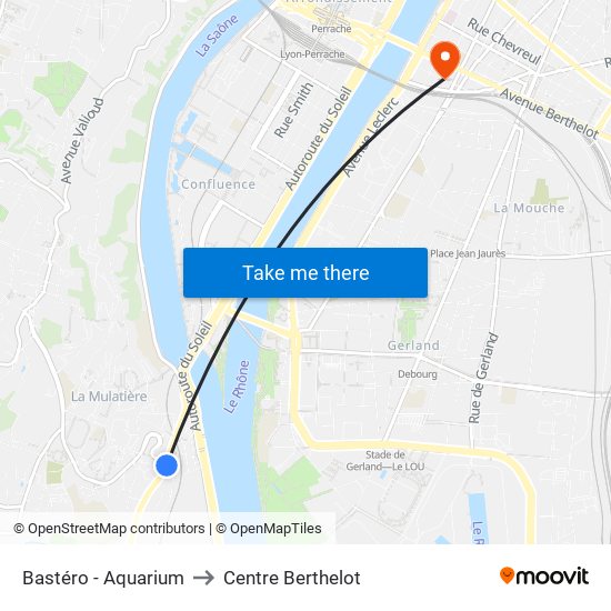 Bastéro - Aquarium to Centre Berthelot map