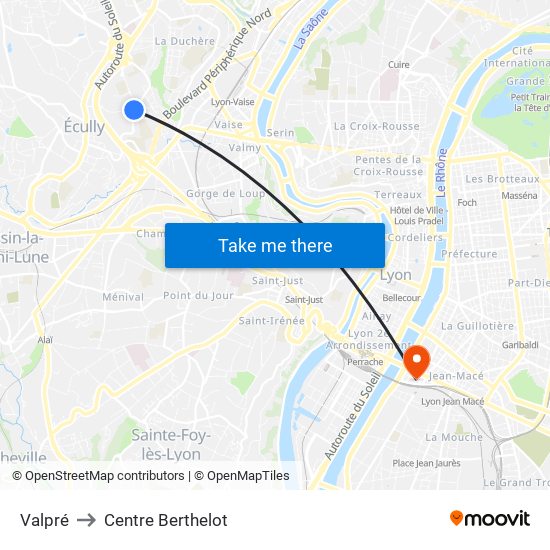 Valpré to Centre Berthelot map