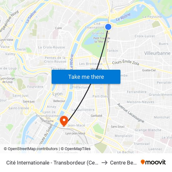 Cité Internationale - Transbordeur (Centre De Congrès) to Centre Berthelot map