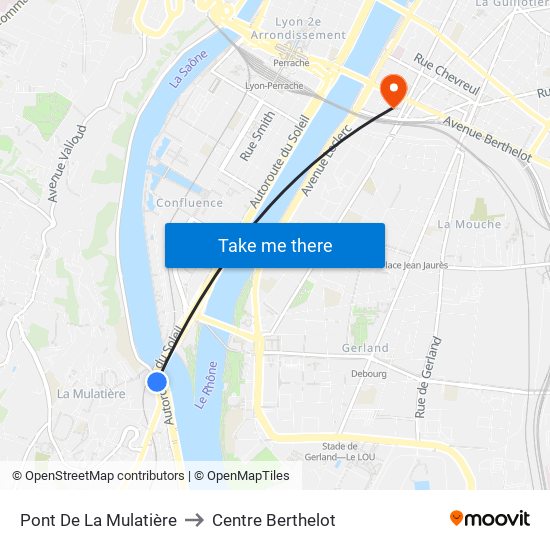 Pont De La Mulatière to Centre Berthelot map