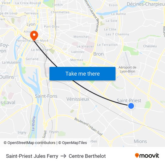 Saint-Priest Jules Ferry to Centre Berthelot map