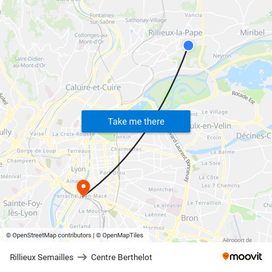 Rillieux Semailles to Centre Berthelot map