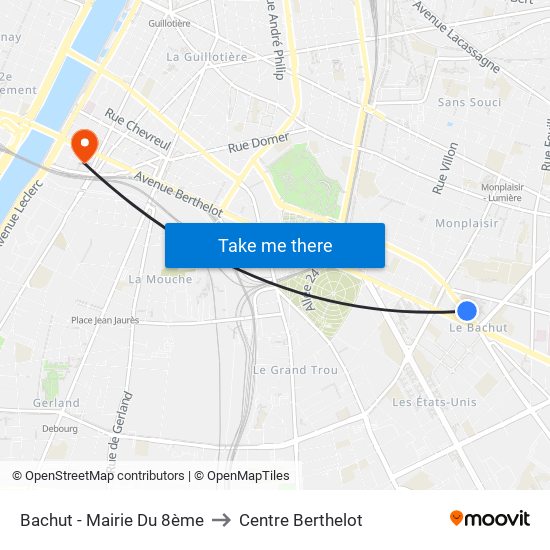 Bachut - Mairie Du 8ème to Centre Berthelot map