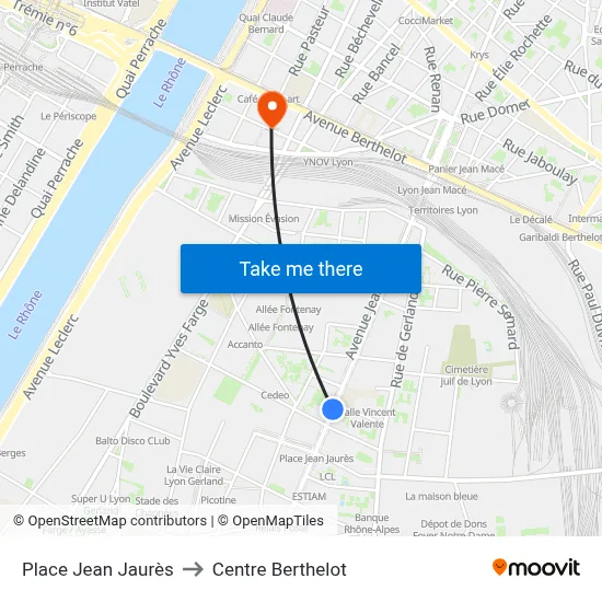 Place Jean Jaurès to Centre Berthelot map