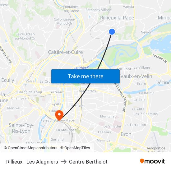 Rillieux - Les Alagniers to Centre Berthelot map