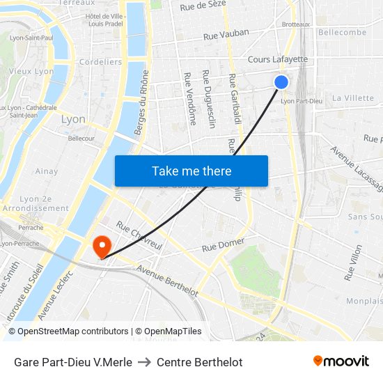 Gare Part-Dieu V.Merle to Centre Berthelot map