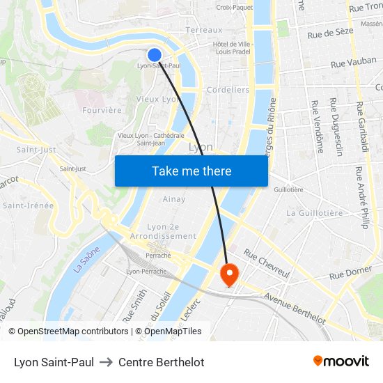 Lyon Saint-Paul to Centre Berthelot map