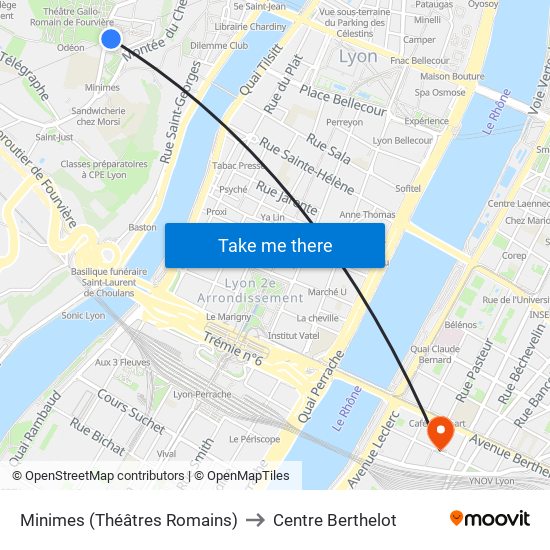 Minimes (Théâtres Romains) to Centre Berthelot map