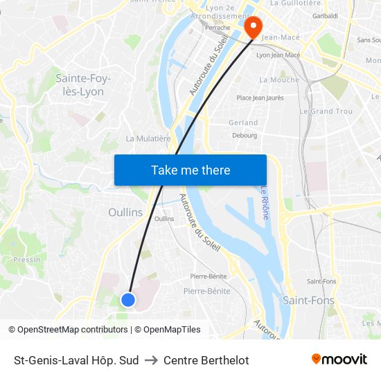 St-Genis-Laval Hôp. Sud to Centre Berthelot map