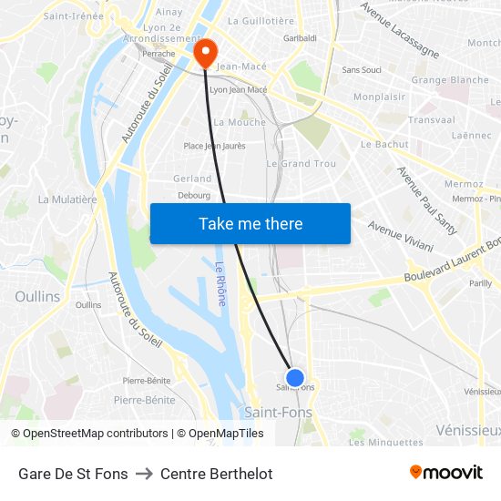 Gare De St Fons to Centre Berthelot map