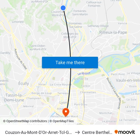 Couzon-Au-Mont-D'Or-Arret-Tcl-Gare to Centre Berthelot map