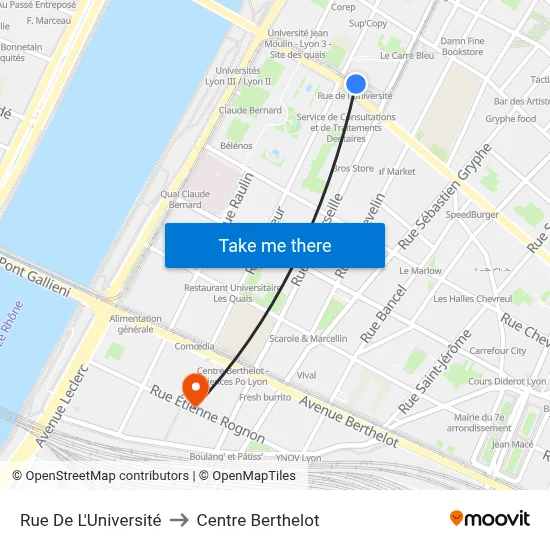Rue De L'Université to Centre Berthelot map
