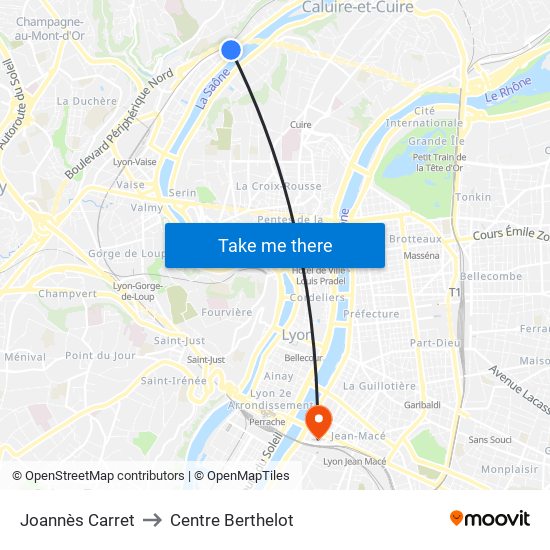 Joannès Carret to Centre Berthelot map