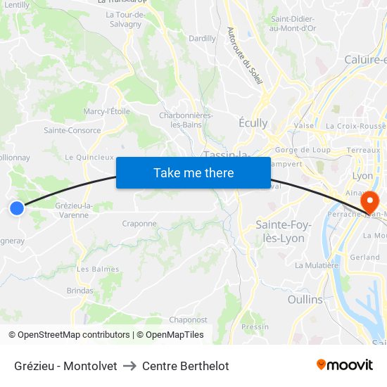 Grézieu - Montolvet to Centre Berthelot map