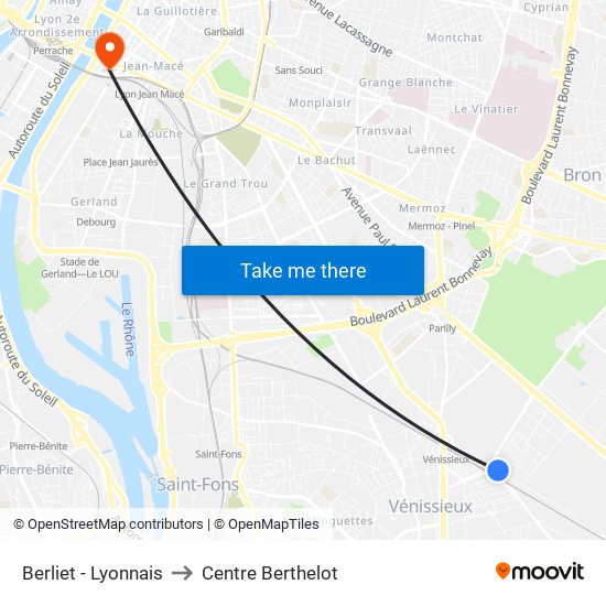 Berliet - Lyonnais to Centre Berthelot map