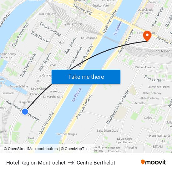 Hôtel Région Montrochet to Centre Berthelot map