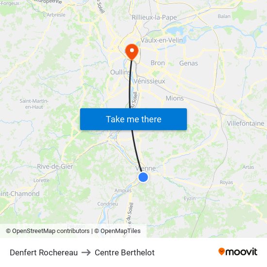 Denfert Rochereau to Centre Berthelot map