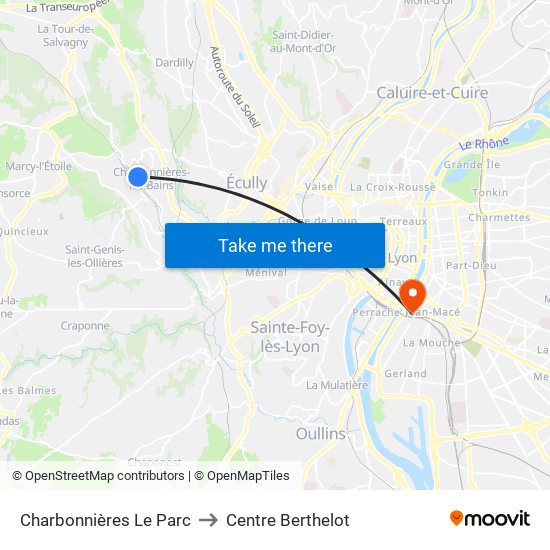 Charbonnières Le Parc to Centre Berthelot map