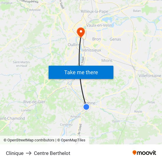 Clinique to Centre Berthelot map