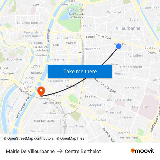 Mairie De Villeurbanne to Centre Berthelot map