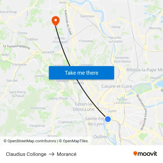 Claudius Collonge to Morancé map