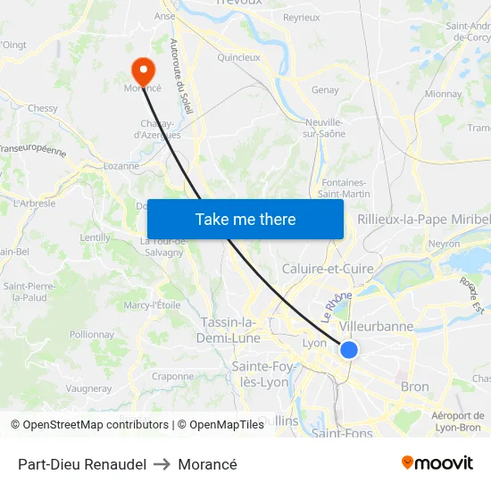 Part-Dieu Renaudel to Morancé map
