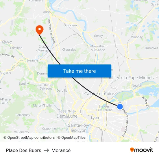 Place Des Buers to Morancé map