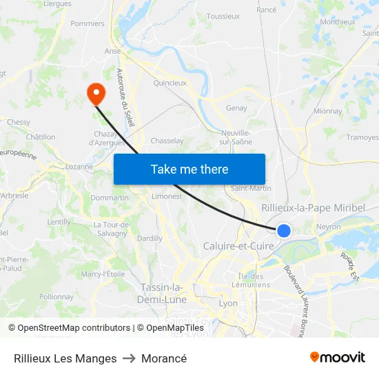 Rillieux Les Manges to Morancé map
