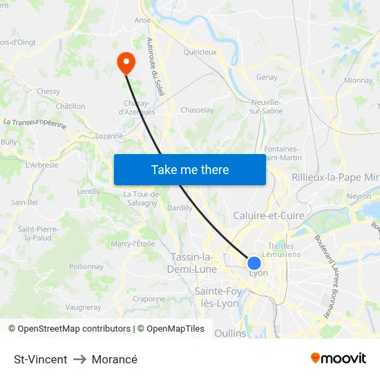 St-Vincent to Morancé map