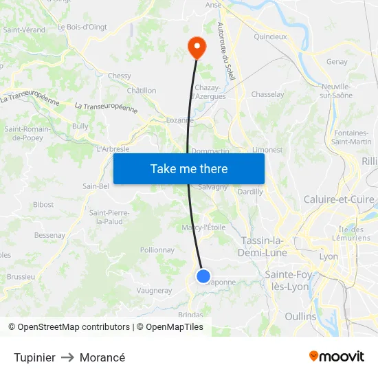 Tupinier to Morancé map