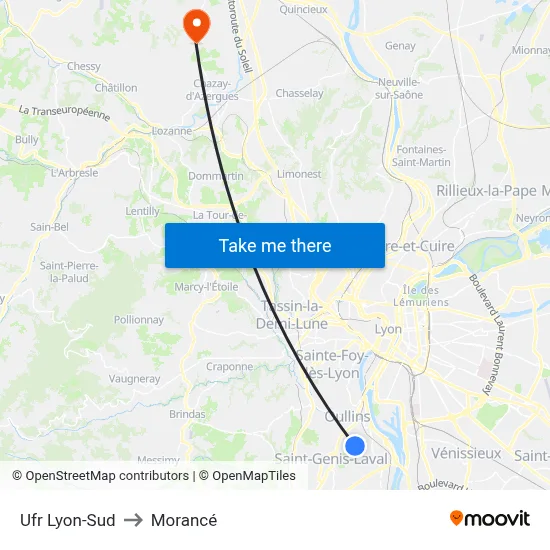 Ufr Lyon-Sud to Morancé map