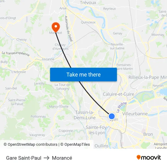 Gare Saint-Paul to Morancé map