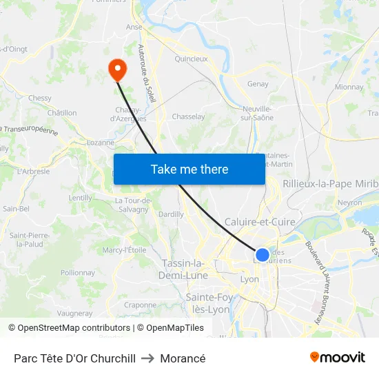 Parc Tête D'Or Churchill to Morancé map