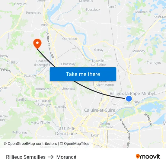 Rillieux Semailles to Morancé map