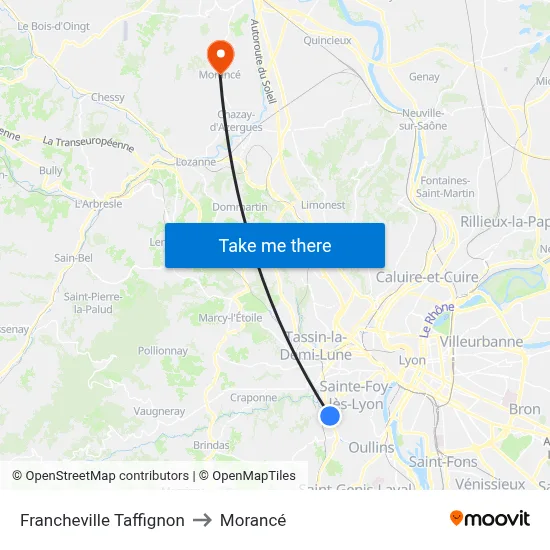 Francheville Taffignon to Morancé map